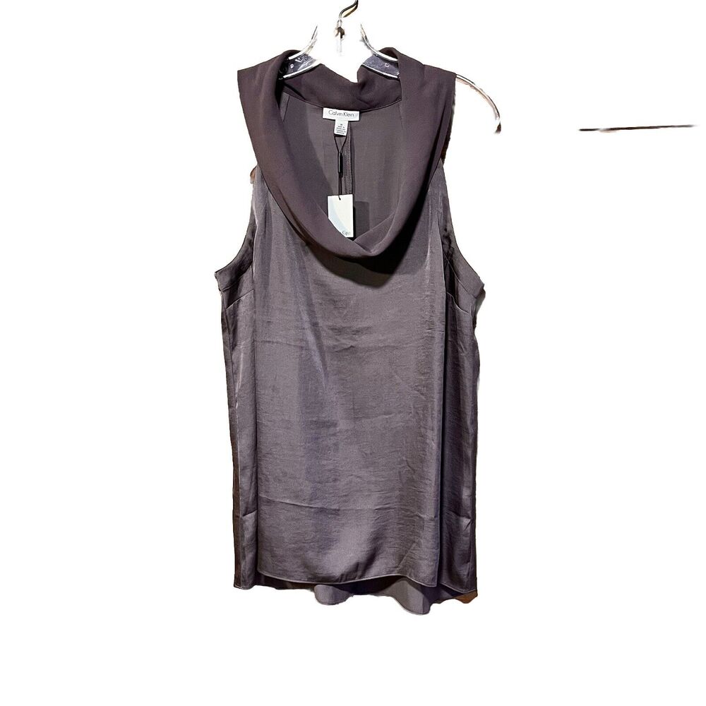Calvin Klein Women’s Sleeveless Top Cowl Neck Grey Size M Dressy NWT